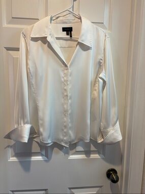 Donna Karen New York  White Satin Button-Up Blouse